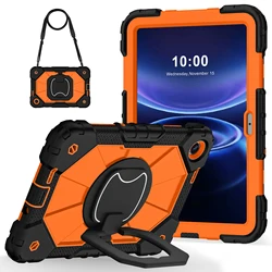 Enhanced Heavy Duty Armor Tablet Case with 360° Rotatable Stand and Shoulder Strap for Redmi Pad 2 9.7inch (Black - orange)