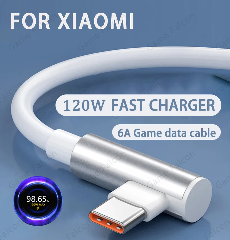 For Xiaomi 120w 6A 90 Degree Type C Fast Charging Cable Compatible Xiaomi 13 12 11 10 Redmi Note 13 12 9 Fast Cabel Accessories