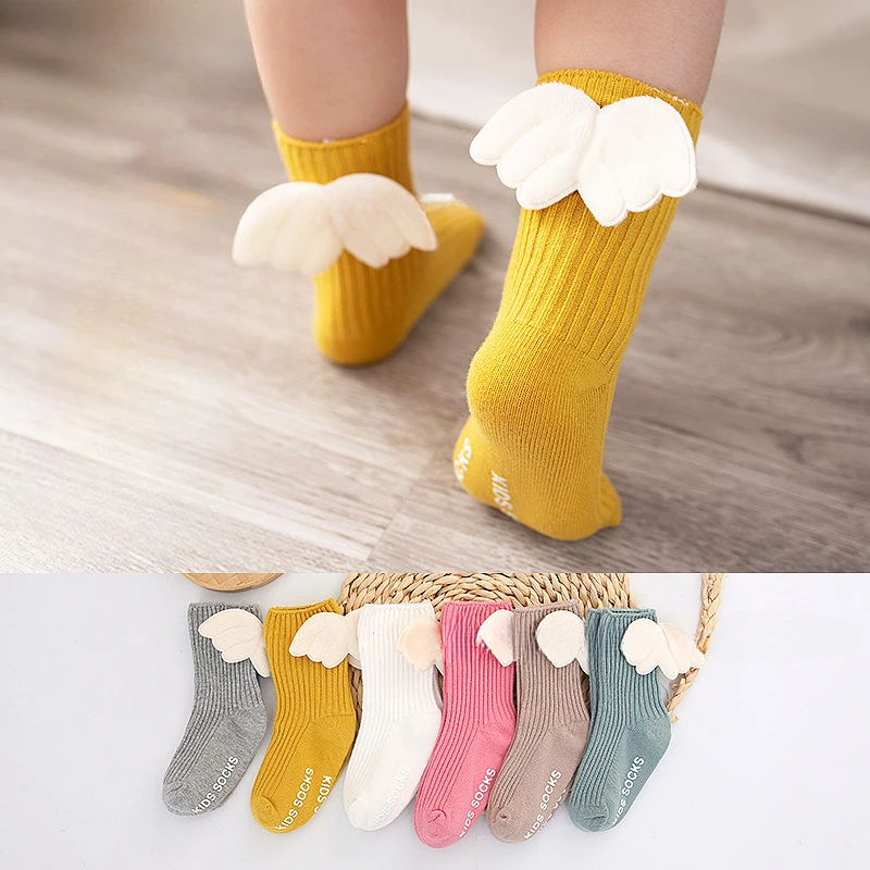 

Cute 3D Wing Design Baby Novelty Socks Solid Color Cotton Sock for 0-3T Infants Toddlers Anti Slip Kids Boys Girls Funny Sock