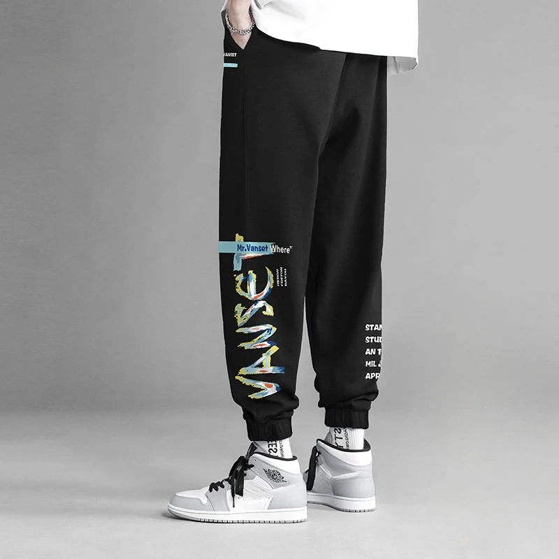 Man Sports Pants Black Cropped Trousers Graphic Autumn and Winter Tracksuit Sweatpants for Men Bottoms Slacks Training Big Size