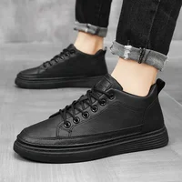 Spring Hot Sale Of The Season Men's Versatile Breathable Casual Sneakers Black Leather Trendy Sports Shoes round Toe EVA Insole