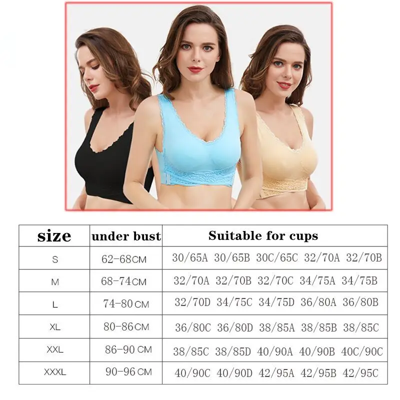 S-6XL Women Underwear Sexy Lingerie Lace Solid Color Cross Side Buckle  Wireless Sports Bra Push Up Bralette Breathable Sleep Bra