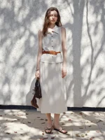 FSLE 2025 Summer Women’s Minimalist Sleeveless Shirt Set – Relaxed Fit & Fluid Skirt Coordination 25FS12040+25FS12041