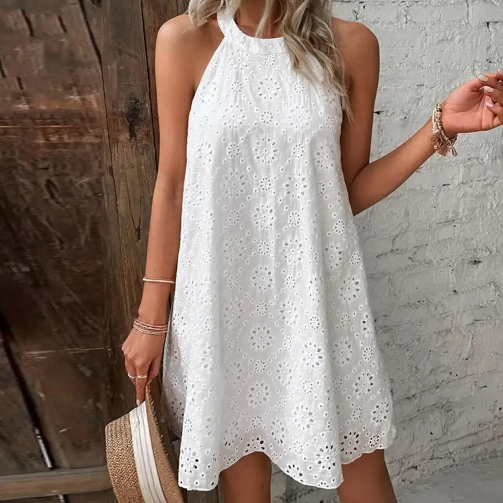 

Fashion Trend Summer Women's dress New Ladies Lace Solid Color Sleeveless Buttonless Dresses for Women 2023