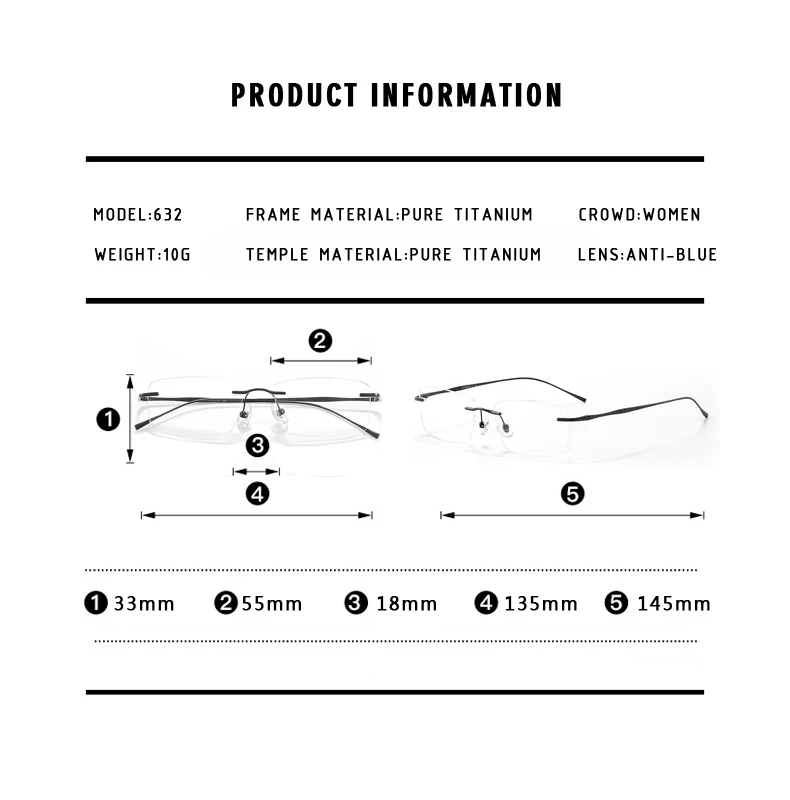 Titanium Reading Glasses - Ultra-Light Rimless Eyeglass Frames with Anti-Reflective Lenses