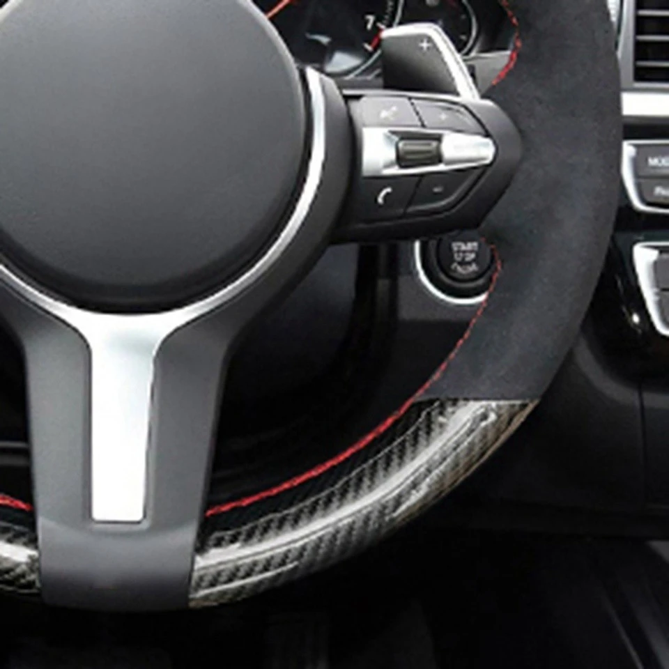 Schwarz Carbon Wildleder DIY Auto Lenkrad Abdeckung Für BMW M Sport F30 F31 F34 F10 F11 F07 X1 X2 X3 F25 F32 F33 F36 F48 F39 – Detail 2