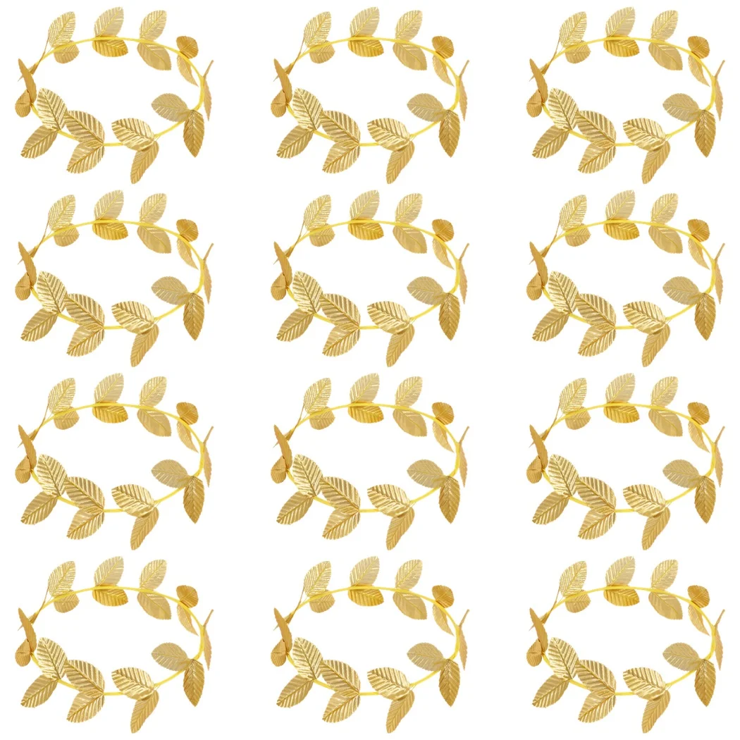 12Pcs Roman Laurel Headbands Gold Leaf Headpieces Greek Crown Roman Wreaths Goddess Headdresses Toga Headwears For Costume Party