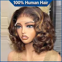 Perruques Bob Body Wave 4/27 en Cheveux Humains, Perruque Courte Ombrée 13x4 Lace Front en Cheveux Humains, Cheveux Brésiliens pour Femmes 1