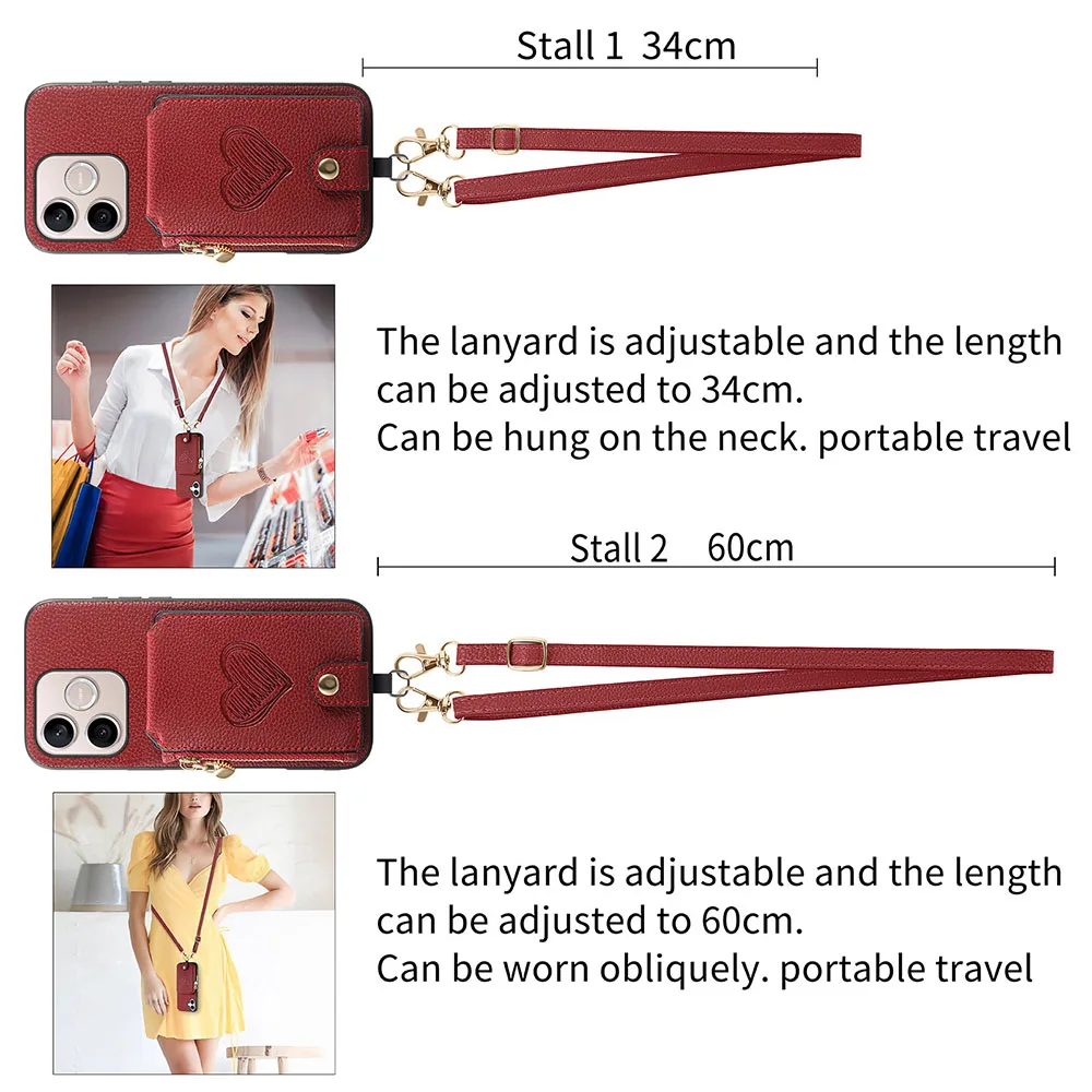 Elegant Leather Wallet Phone Case with Zipper & Card Holder - Includes Lanyard