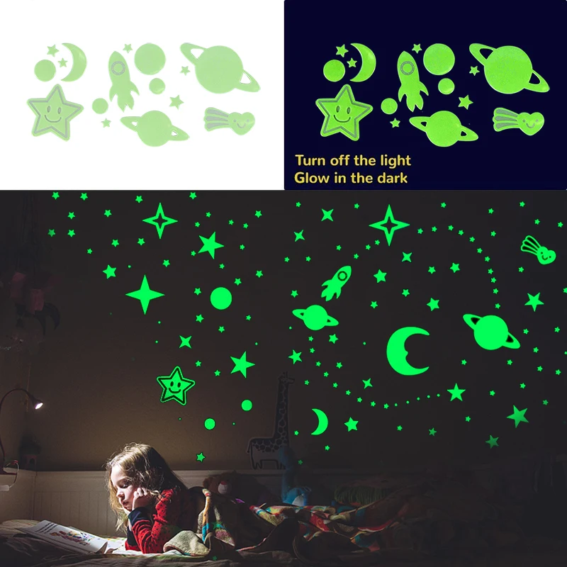3D Bubble Space Stars Planet Luminous Wall Stickers Kids Bedroom Glow In The Dark Wall Decals Decoration Baby Nursery Home Decor