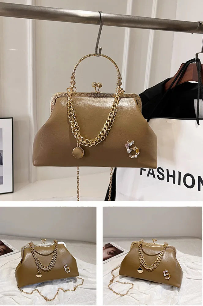 Damska 2023 Nowa Złota Usta Modna Torebka Łańcuchowa Na Jedno Ramię Torebka Kolacyjna_voghion.com