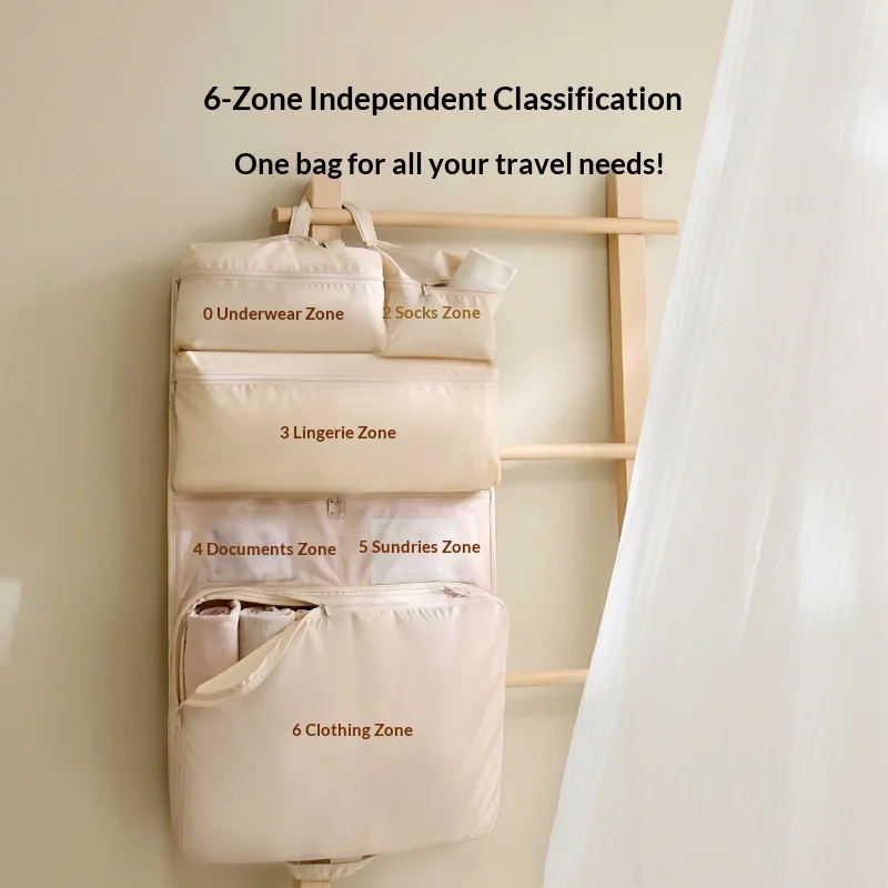Portable Travel Compression Packing Cubes Set 6 Way Organized Storage for Clothes Foldable Hanging Design for Suitcase Luggage