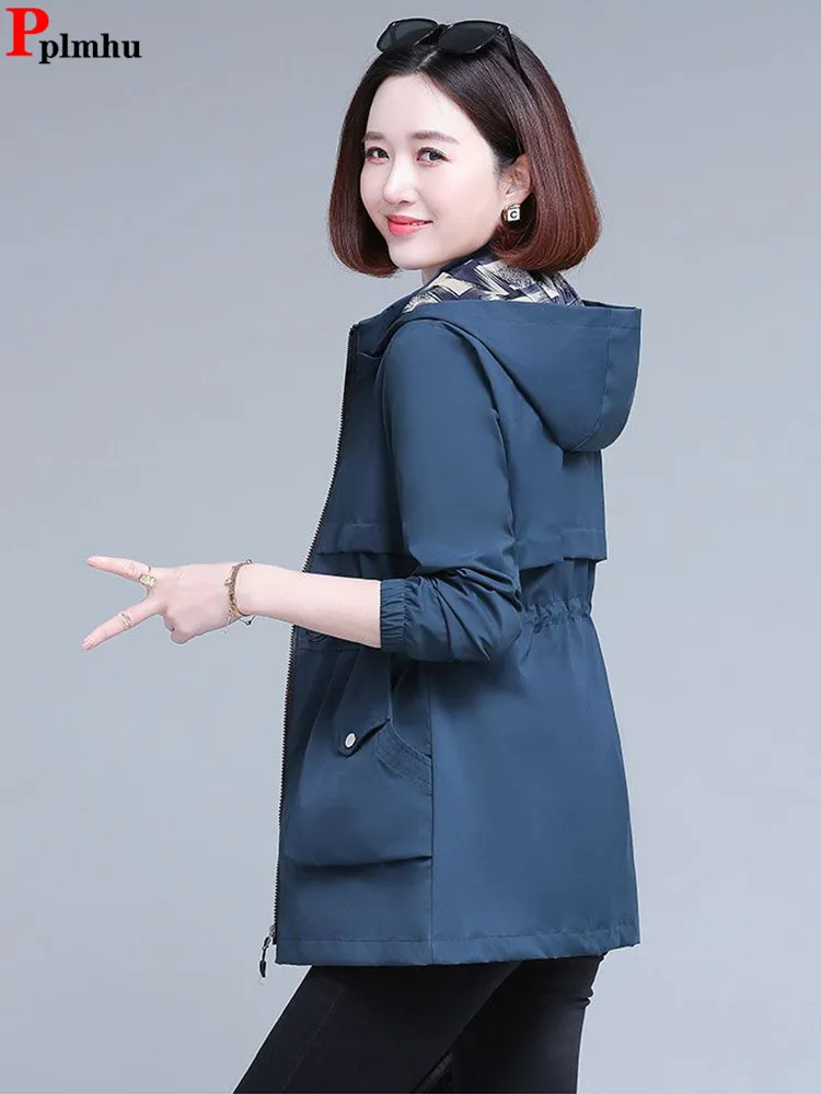 Hooded Adjustable Waist Trench Coats Slim Casual Big Size 4xl