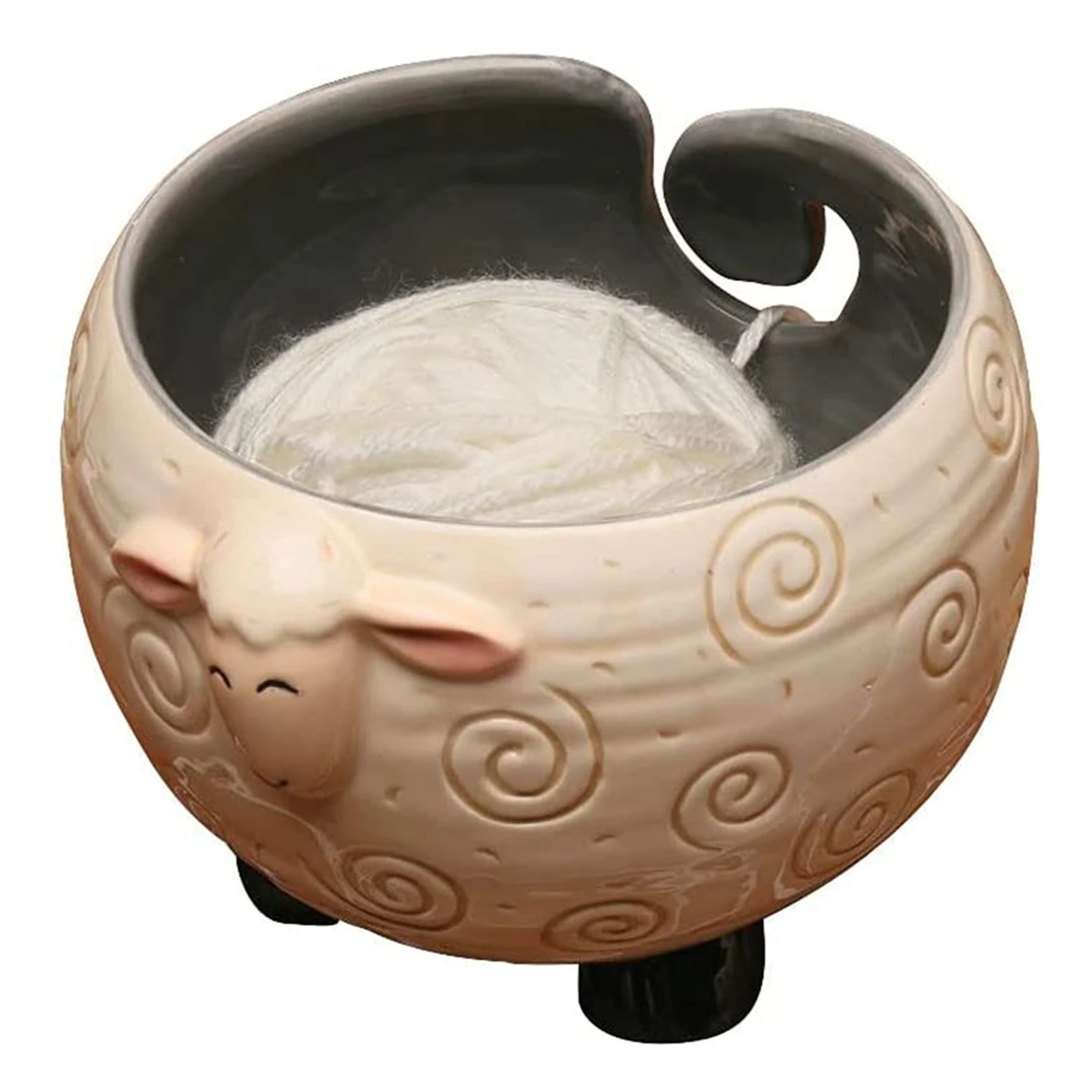 

Sheep Ceramic Yarn Bowl Knitting Bowl - Holds Ball of Yarn for Free Needlecrafts, 6inch W x 4.5inch H