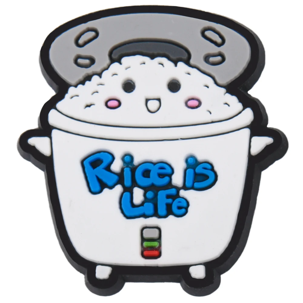 Cartoon Rice Is Life Clog Shoe Charms PVC Cooker Shoes Decoration For Women Men Clog Ornaments Party Favors