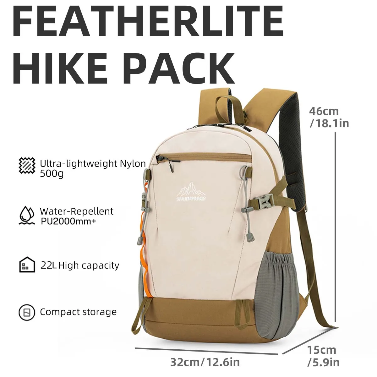 Outdoor Hiking Backpack for Women, Lightweight, Waterproof, Ultra-Light, Small Backpack, 22 Liters, Travel Climbing Lightweight Backpack for Junior High School Students and College Students