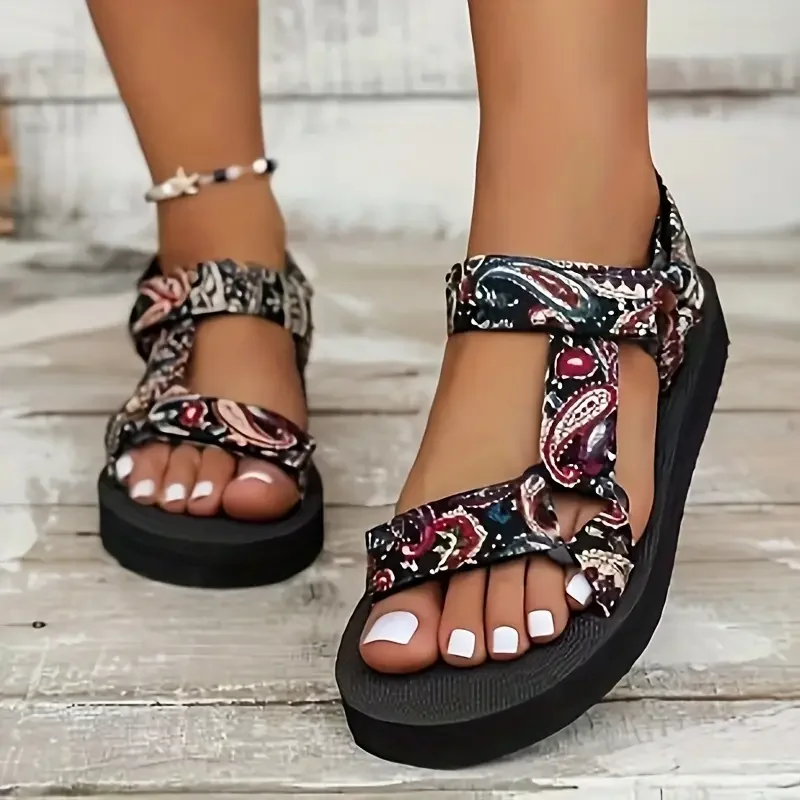 2024 Women’s Summer Ethnic Colorful Wedge Velcro Sandals