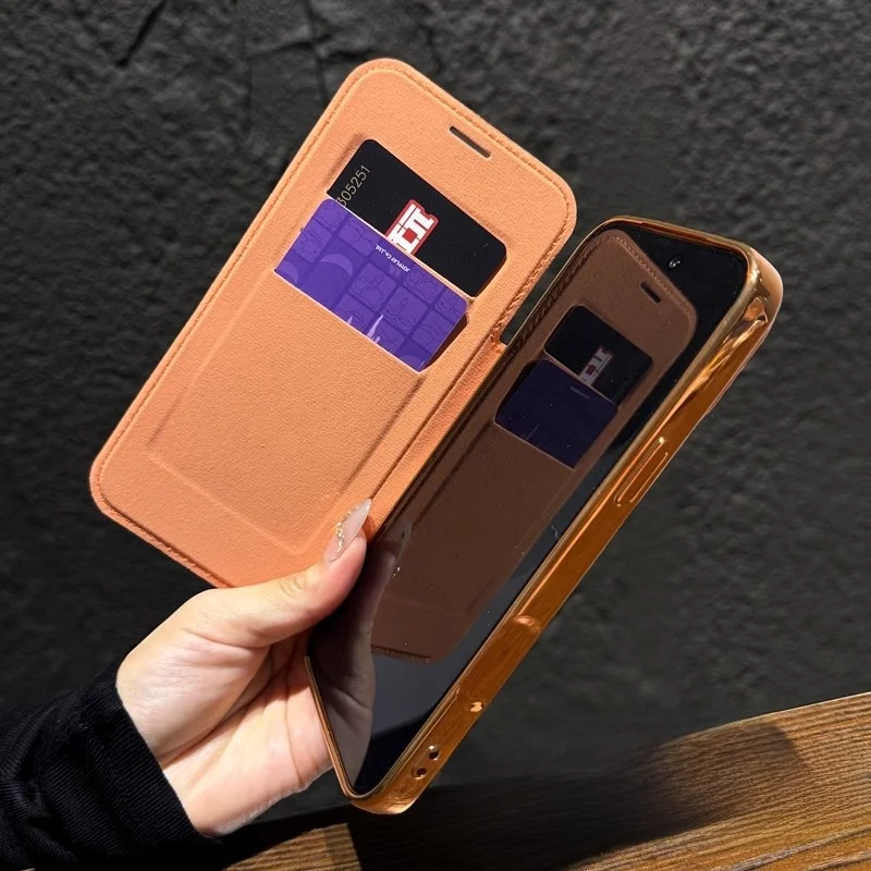 Magnetic Card Holder Case with Transparent Fold Leather Wallet Flip Cover