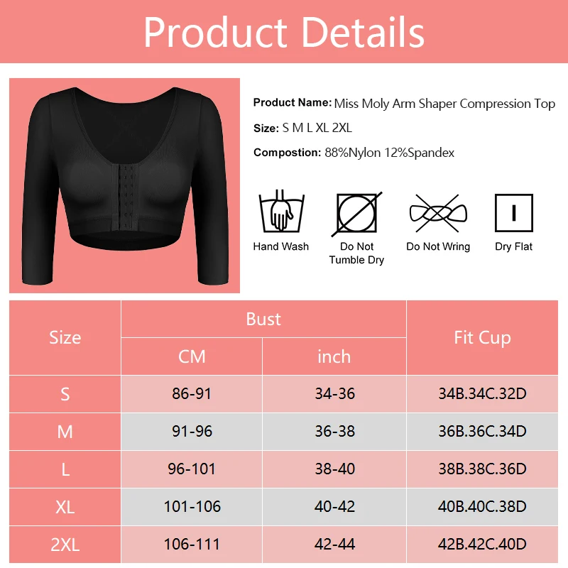 Upper Arm Shaper Sleeve Compression Top Women Push Up Breast Post Surgery Front Closure Bra Shapewear Back Support Cropped Tops