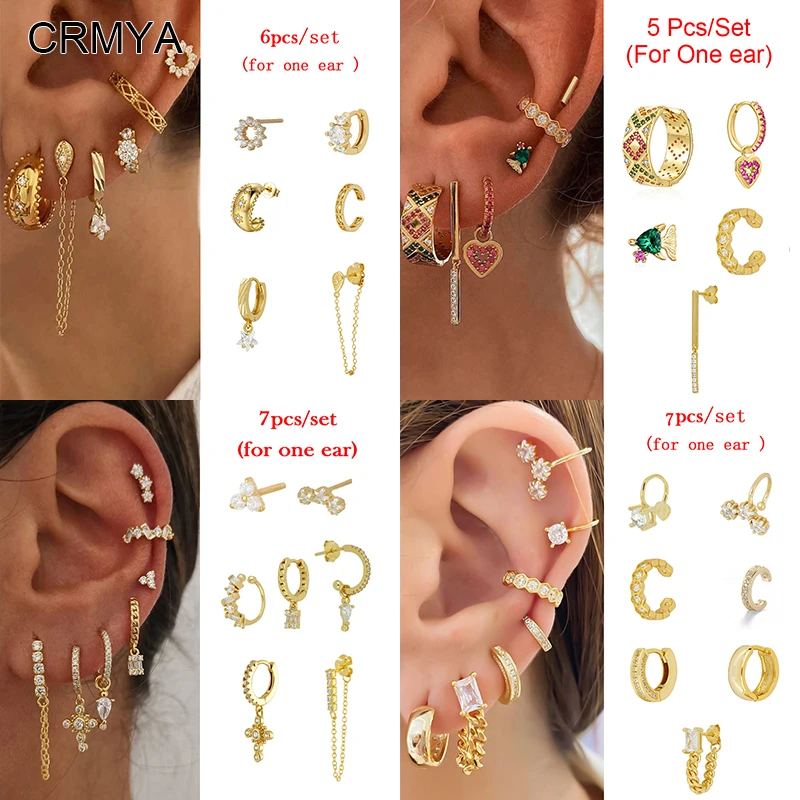 Crmya Gold Farbe Ohr stecker Clip baumeln Ohrringe für Frauen cz Zirkon trend ige weibliche Ohrring Set Modeschmuck Großhandel