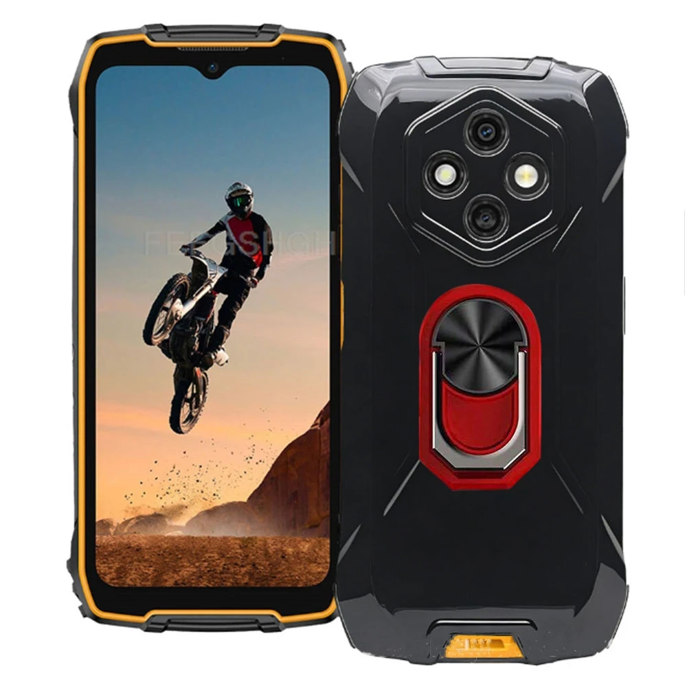 Rugged 6.56 TPU Silicone Phone Case with Back Finger Ring and Bracket Stand
