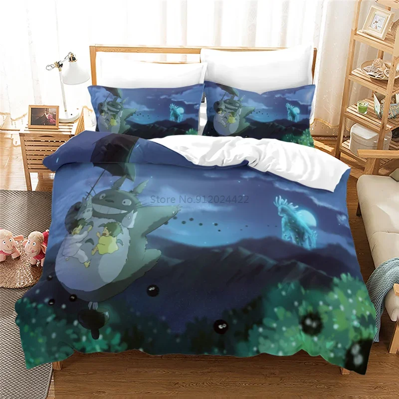 My Neighbor Totoro Cartoon 3d Bedding Set Anime Twin Full Queen King Comforter Cover Set with Pillowcase 2/3pcs Duvet Cover Sets 4