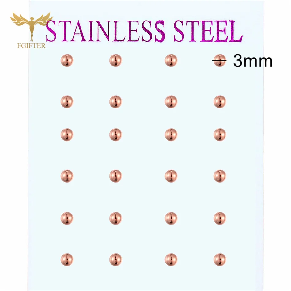 2-8mm Rose Gold Color Ball Earrings Set Minimalist Stud Earring Pink Stainless Steel Jewelry Wholesale Women Bohemia Accessories 2
