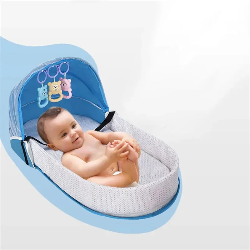Baby Bed Convenient Folding Anti Pressure Baby Crib with Net and Awning Newborn Isolation Biomimetic Outdoor Travel Baby Crib - 3