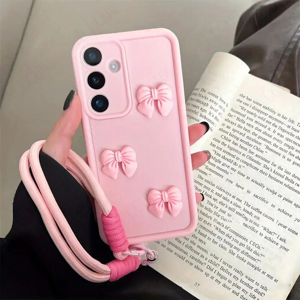 Stylish 3D Butterfly Bow Phone Case with Hand Strap Back Cover