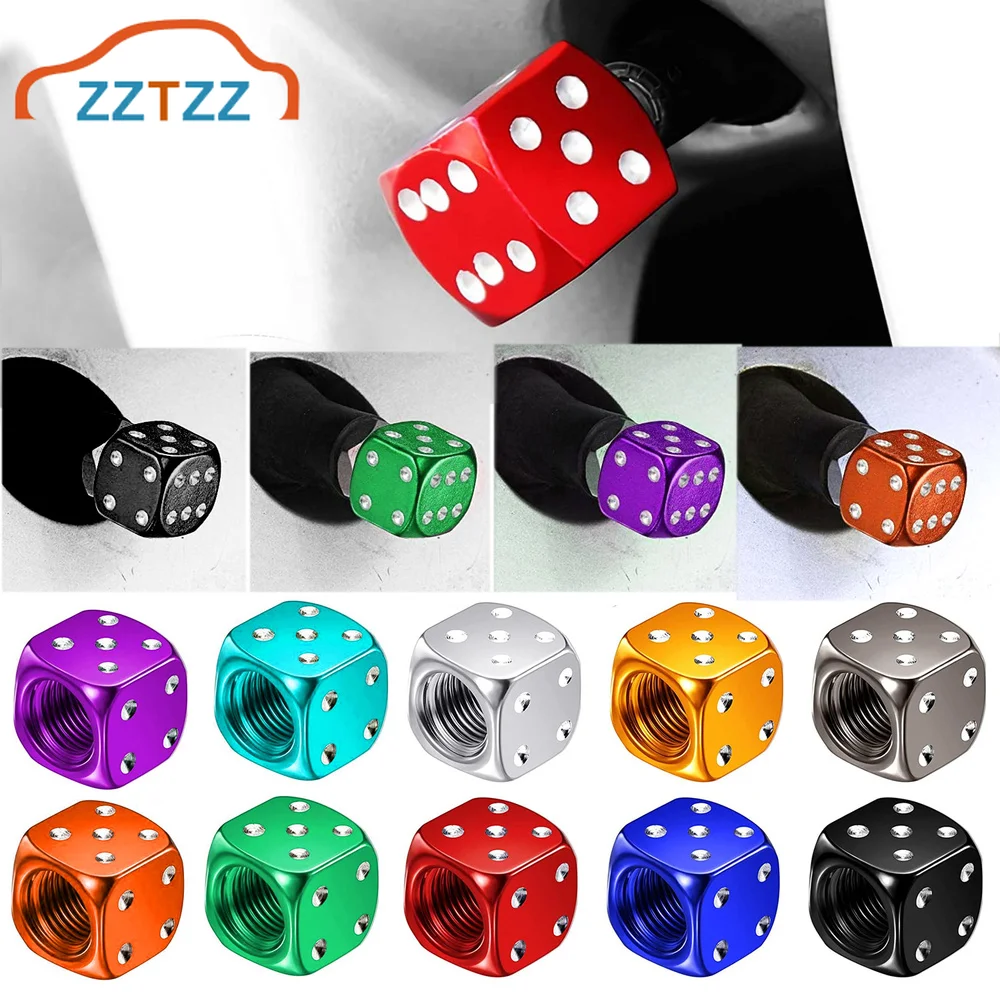  4Pcs Dice Style Tire Valve Stem Caps for Cars Motorcycles Bicycle Aluminum Alloy Nipple Caps Tyre Air Valve Dustproof Wheel Caps 