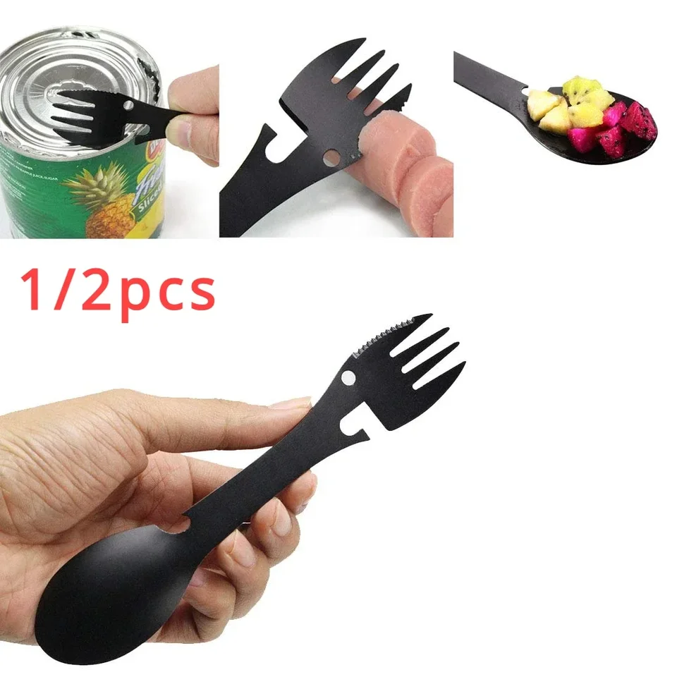 Spork Multiuso In Acciaio Inox - Cucchiaio, Forchetta, Coltello, Apribottiglie Per Campeggio E Viaggi - Foto 12
