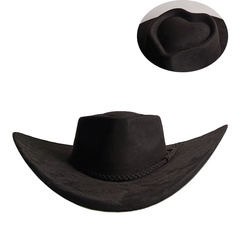 Orange LOVE Top Cowboyhut Wildlederhut Ethnischer Stil Western Cowboy Kunstleder Samt Jazzhut Herbst und Winter Roll-up-Krempe – Detail 28