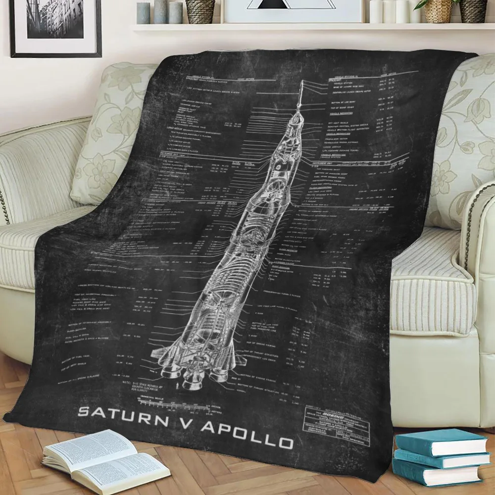 Apollo 11 Saturn V Bluepriflanella Coperta/Decorazione Gettare Coperte Tv/Coperta Morbida Sul Divano
