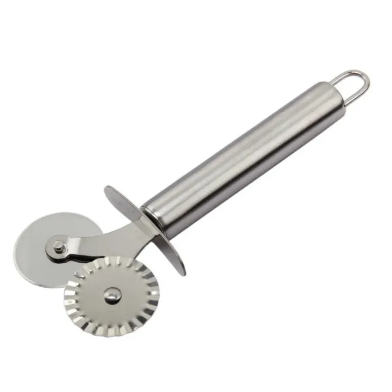 Stainless Steel Double Roller Pizza Knife Cutter Pastry Pasta Dough Crimper Round Hob Lace Wheel Kitchen tools