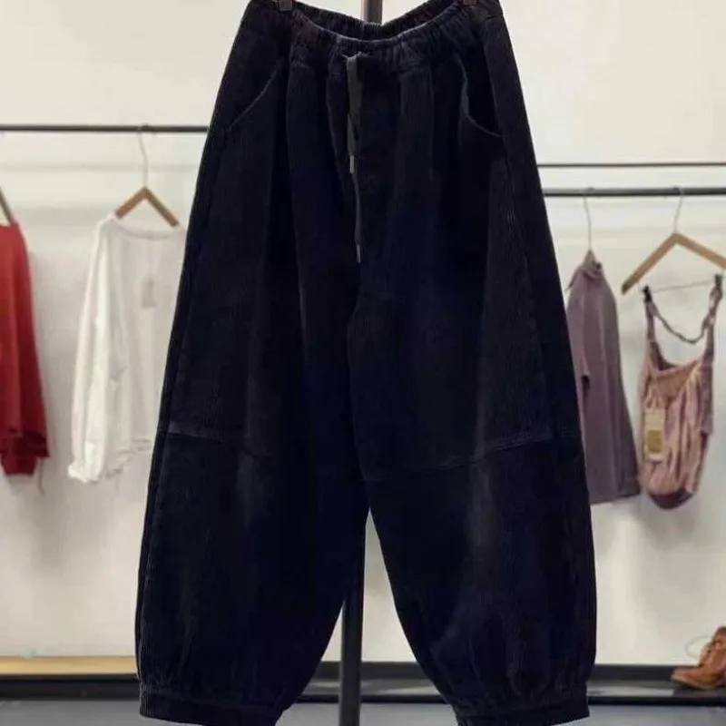 Deeptown Casual Corduroy Harem Pants Women High Waist Retro Loose Bloomers Female Oversize Sport Trousers Baggy Brown Sweatpants