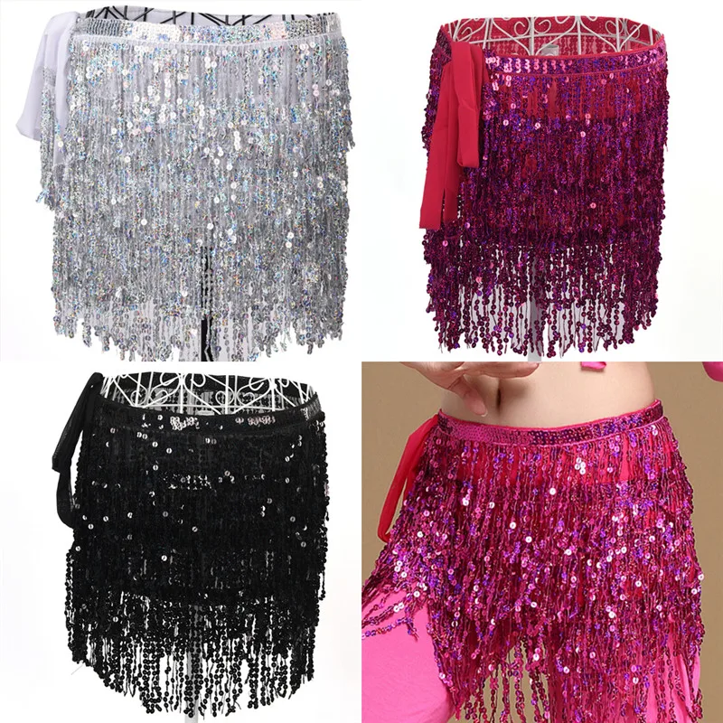 1PC Exquisite Belly Dance Costume Sequin Tassel Fringe Hip Scarf Belt Waist Wrap Skirt