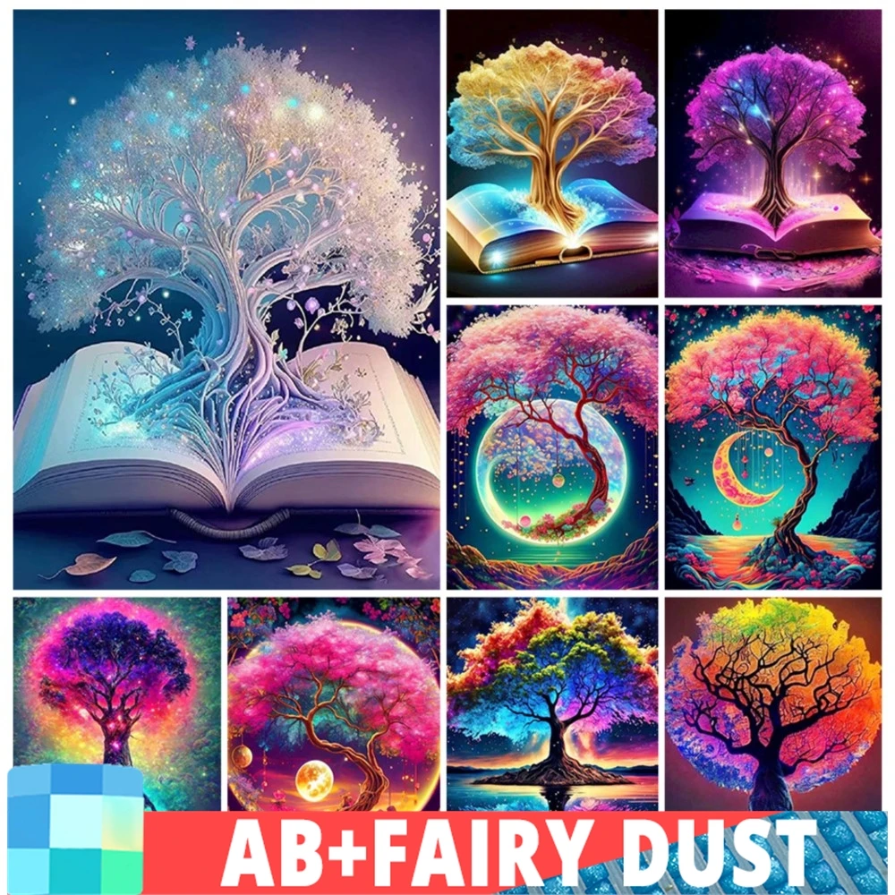 AB 페어리 더스트 5d 다이아몬드 페인팅 나무 풍경, DIY 풀 스퀘어 라운드 모자이크 그림 책 자수, 창의적인 취미 벽  Best5