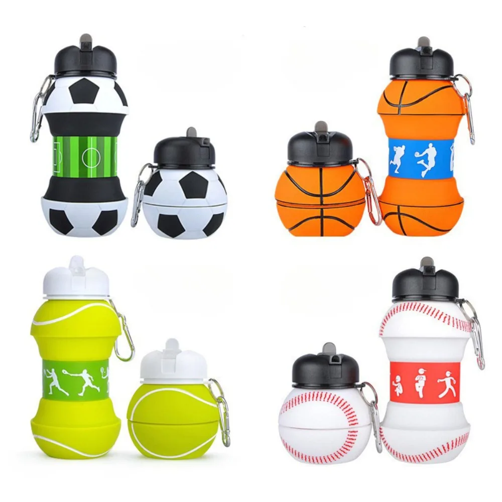 550ml Outdoor Sports Water Bottle Foldable Football Basketball Silicone Water Cup Creative Portable Leakproof Mug Student Kettle