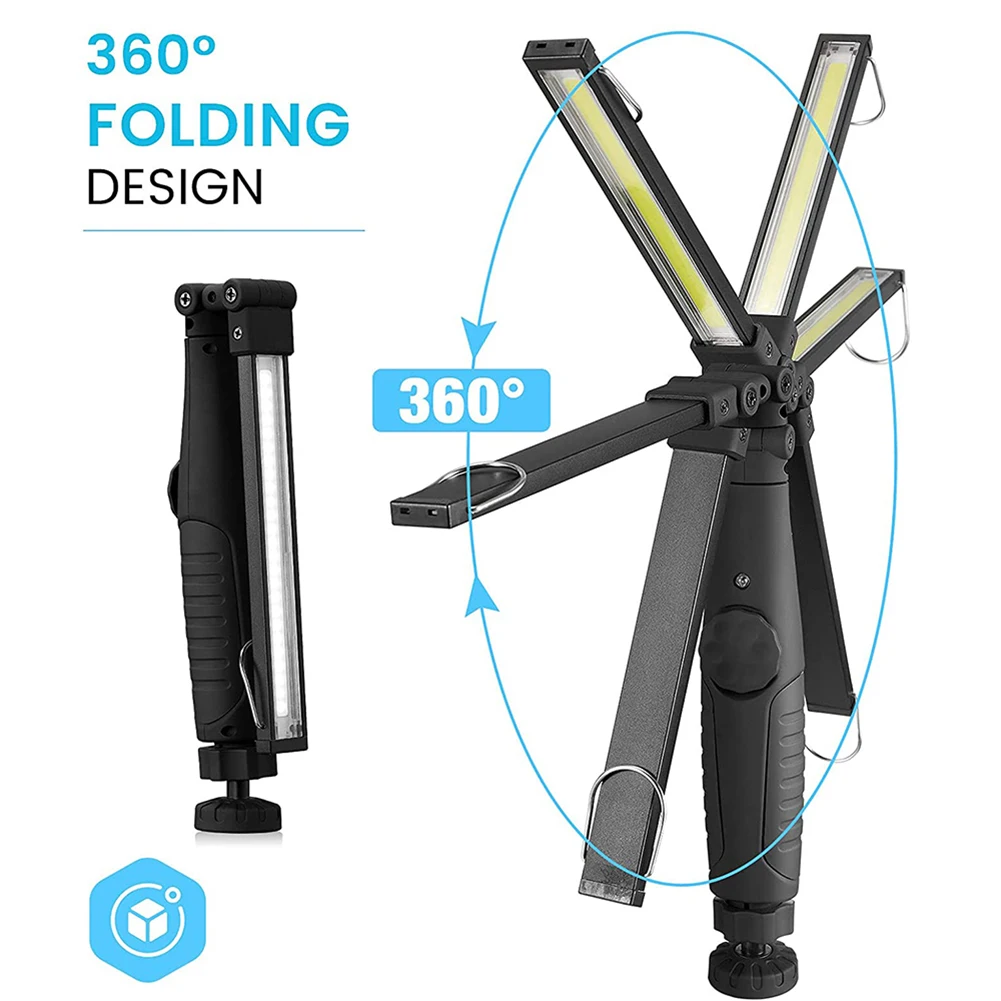 COB LED 캠핑 텐트 램프, USB 충전식 LED 손전등 토치, 마그네틱 작업 접이식 후크 조명, 야외 자동차 수리용