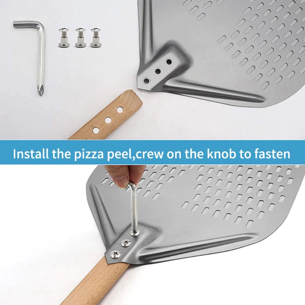 Square Oven Aluminum Pizza Peel 12/14 inch Long Handle Perforated Turning Pizza Paddle for Baking Homemade Pizza Bread Tools