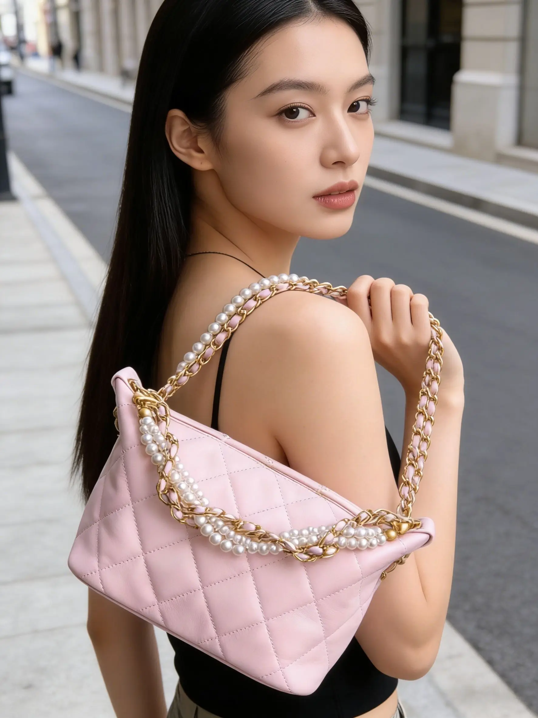 Sweet and cute quilted single-shoulder bag, women's chain solid color crossbody bag, women's leather small square bag, luxury ha