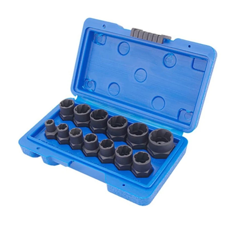 

13Pcs 6.35-19mm Professional Rugged Impact Bolt Nut Remover Set with Storage Box Alloy Steel Nut Extractor Socket