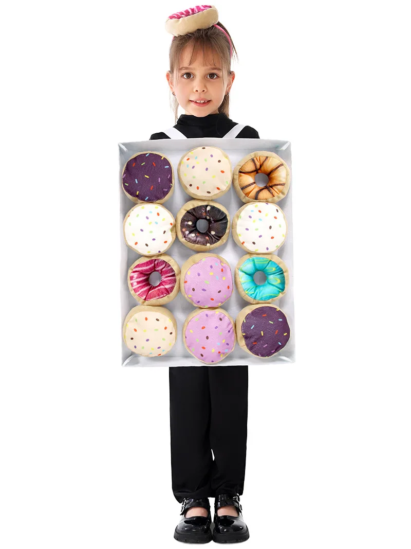 Food Role Cosplay doughnut Costume Outfit Funny for kid Halloween Velcro strap doughnut