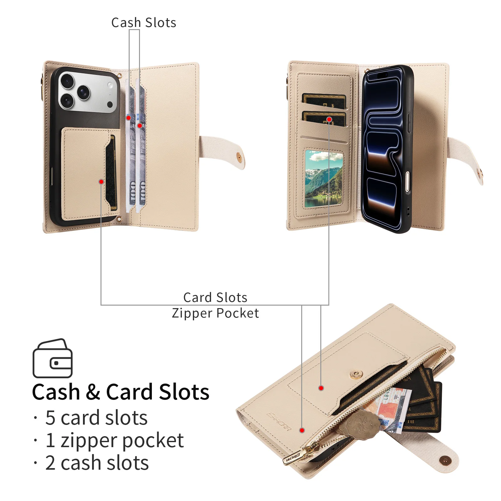 Leather Phone Case with Magnetic Buckle, Multi-Card Slots, Wallet & Stand