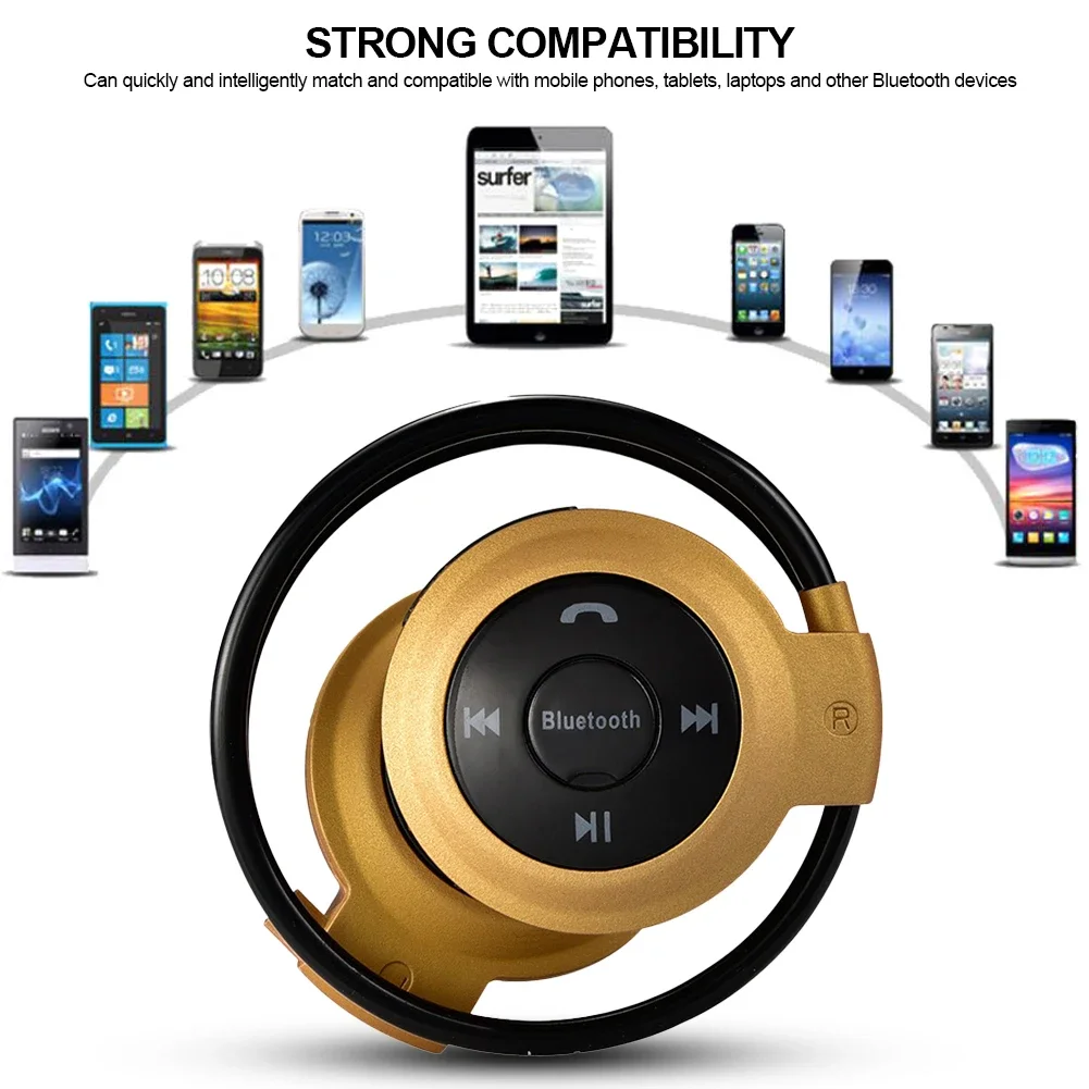Compact Wireless Bluetooth Headphones with TF Card Slot and Built-in Radio – Foldable Stereo Sport Headset with Hands-Free Hook