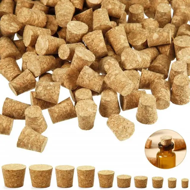 다양한 크기와 목재 소재로 제작된 다용도 유리병 마개