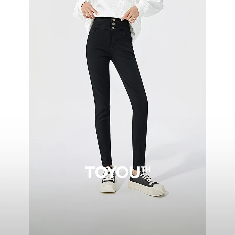 

Toyouth Women Jeans 2023 Autumn High Waist Straight Long Slim Fit Stretch Denim Pants Fashion Versatile Black Trousers