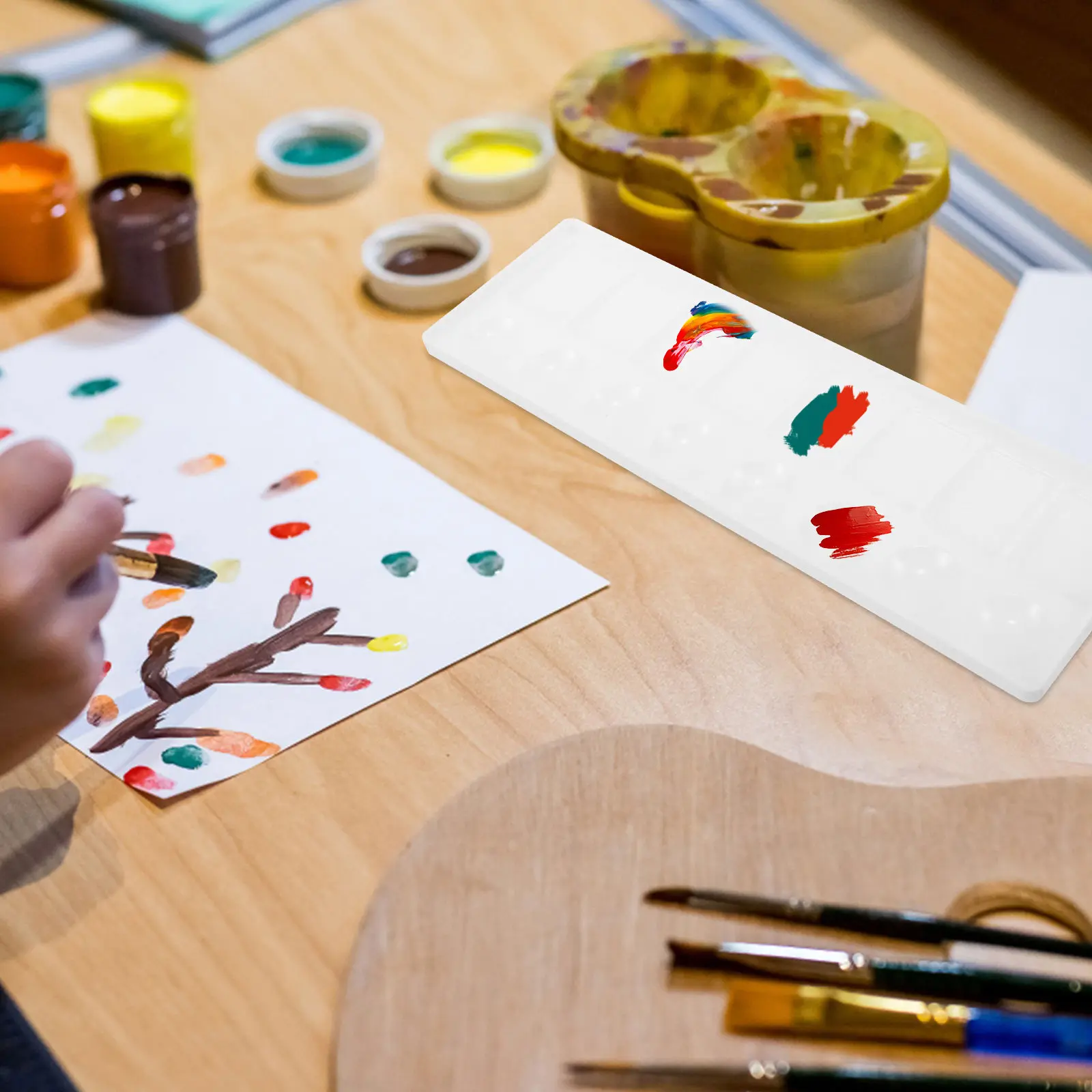 프리미엄 롱 워터컬러 믹싱 트레이 플라스틱 페인트 팔레트 다용도 색소 믹서 (미술 학생 및 전문가용) 편리함