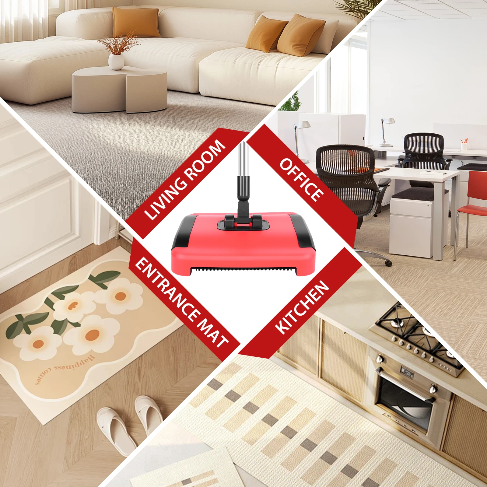 Handschiebene Teppichkehrmaschine, 180° ° Flexibler rotierender Kopf, Boden-Lazy-Reiniger für Home-Office-Haare, nicht elektrisch – Detail 10