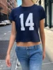 American Vintage 14 Print Navy T-shirts Summer Round Neck Short Sleeve Cotton Cropped Tees Streetwear Casual Basic Pullovers Top 1